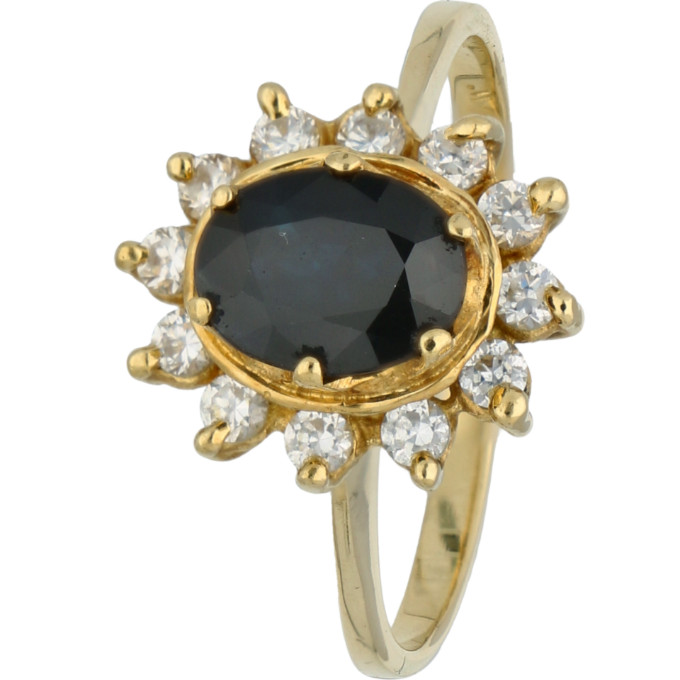 14 K Bicolor Gouden Slag Ring - Saffier / Diamant | Dames Ringen Verkocht |  TIEMAN JUWELIERS - Goud verkopen Enschede Almelo Hengelo Overijssel