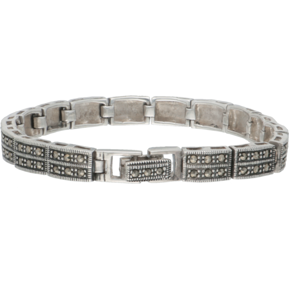 Sluier Manifesteren Corroderen Zilveren schakel armband bezet met markasiet| #RECLAIMED 43505 |  Reclaimed.nl